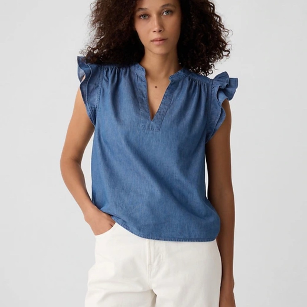 GAP Chambray Blue Ruffle Sleeve Top